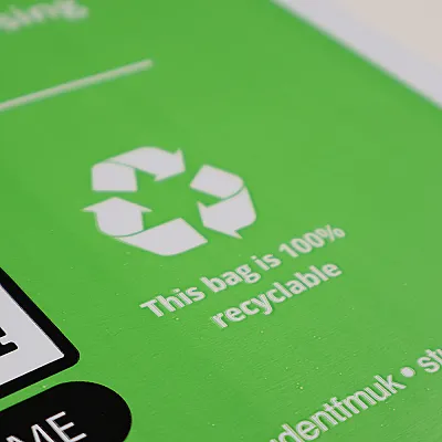 Eco labelling highlighting 100% recyclable