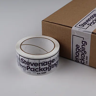 printed tape on roll and on box