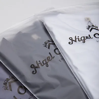 Set of frosted zip lock bags with clothing in