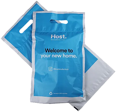 Bright blue carry handle mailing bag