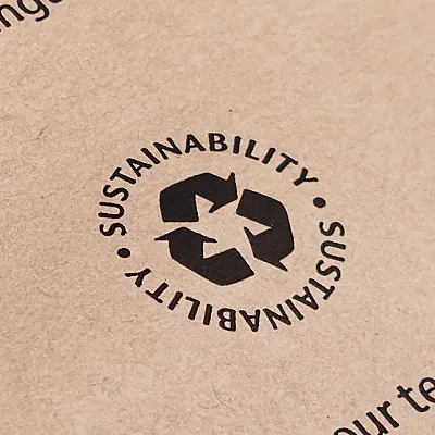 Sustainability logo on mailers